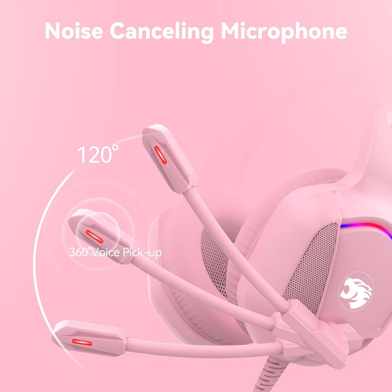 IMYB Gaming Headset with Microphone for Pc, Xbox One Series X/s, Ps4, Ps5, Switch, Stereo Wired Noise Cancelling Over-Ear Headphones with Mic, RGB, for Computer, Laptop, Mac, Nintendo, Gamer (Pink) - Image 3